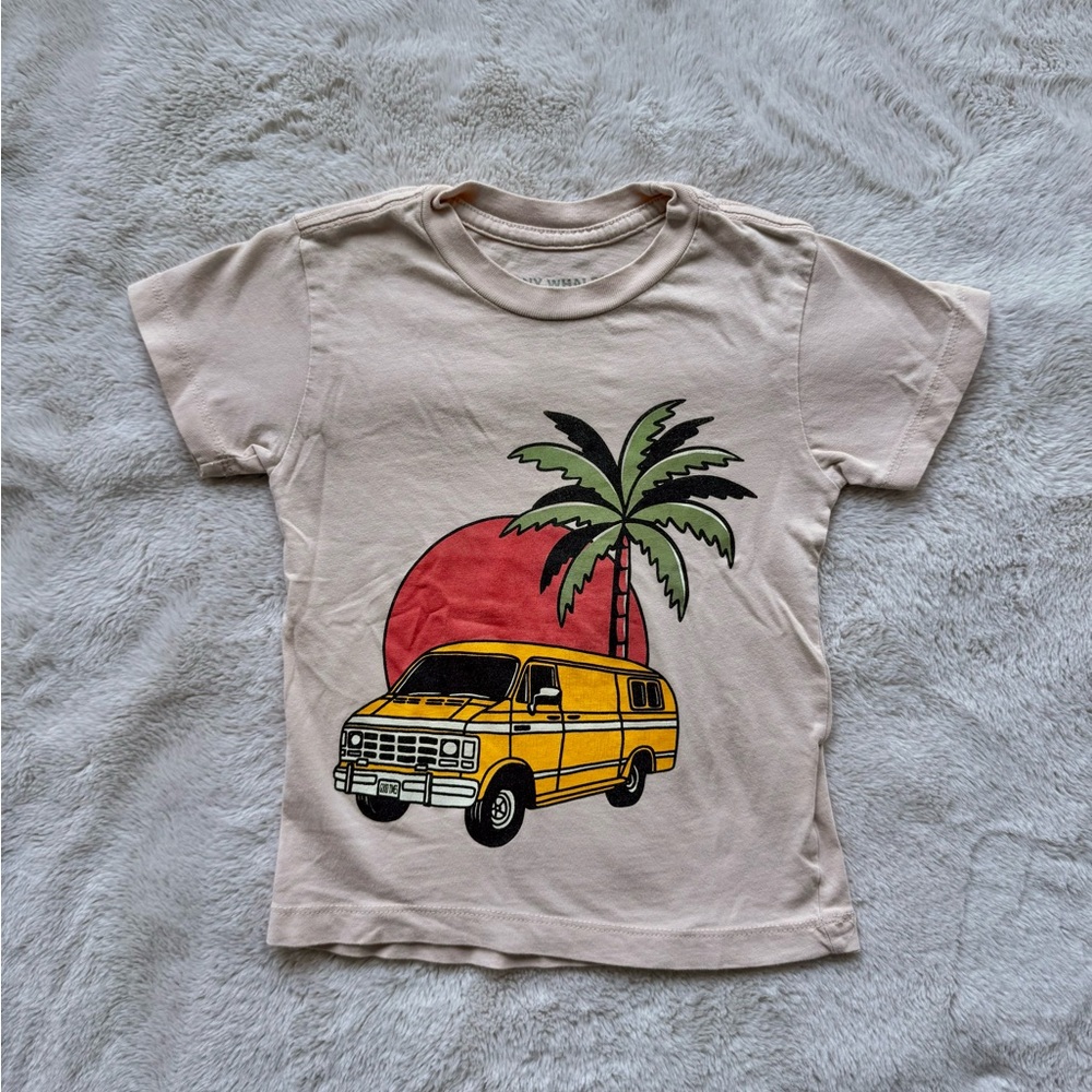 Kids Beige Graphic T-Shirt with Van and Palm Tree